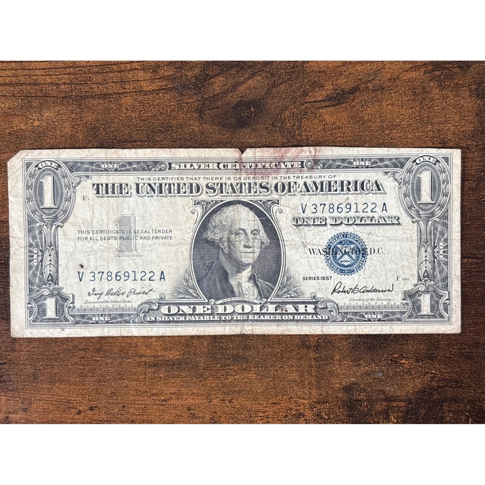 Vintage 1957 Series 1 One Dollar Silver Certificate Blue Seal V37869122A